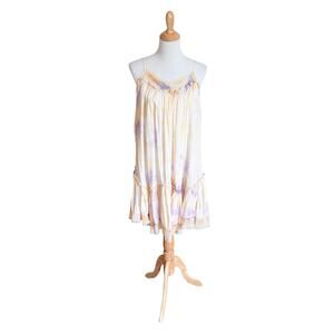 By Anthropologie Tie Dye Mini Dress Lace Boho Romantic Cottage Feminine Size XL